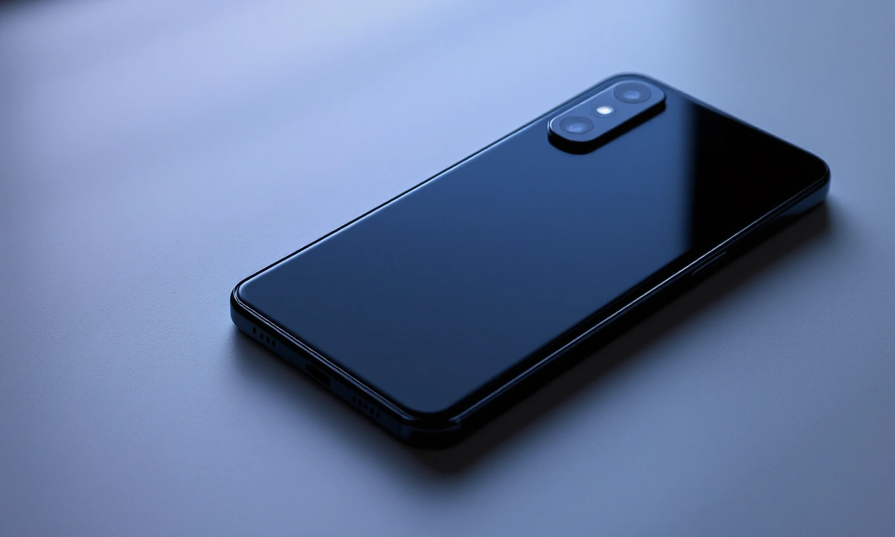 Um iPhone 14 cinza espacial em destaque sobre uma superfície branca.