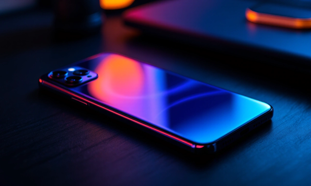 Close-up do iPhone 17 exibindo sua tela e design futurista.
