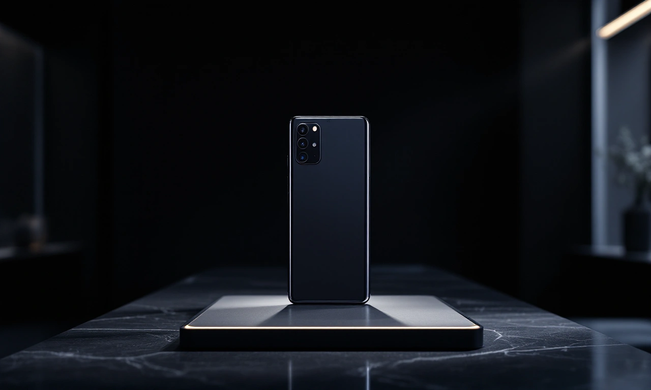 Um iPhone 16 em exposição em uma loja, destacando seu design moderno.
