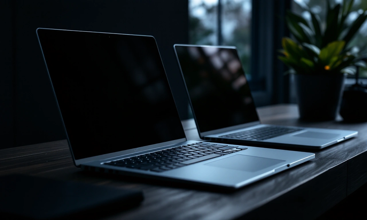 Comparativo visual entre o MacBook Neo e o MacBook Air M5 em uma mesa de escritório.