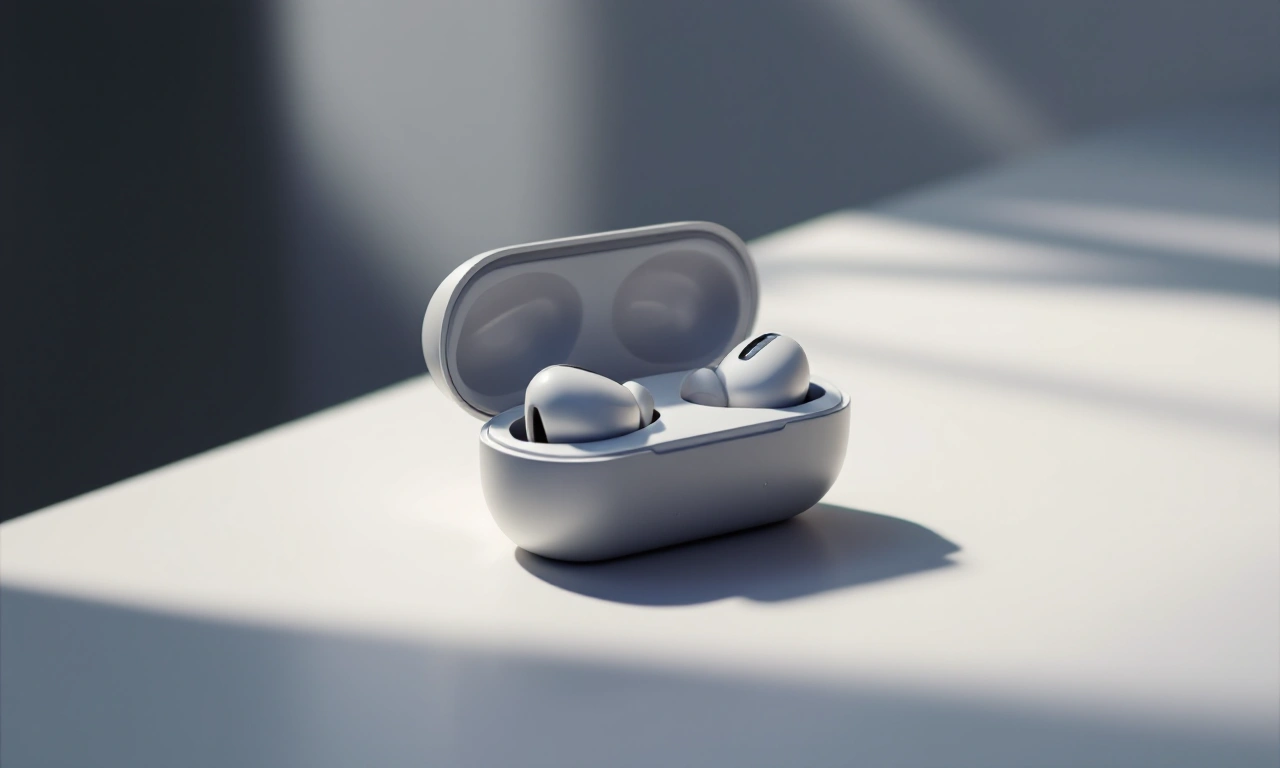 AirPods Pro com estojo de carregamento em superfície branca.