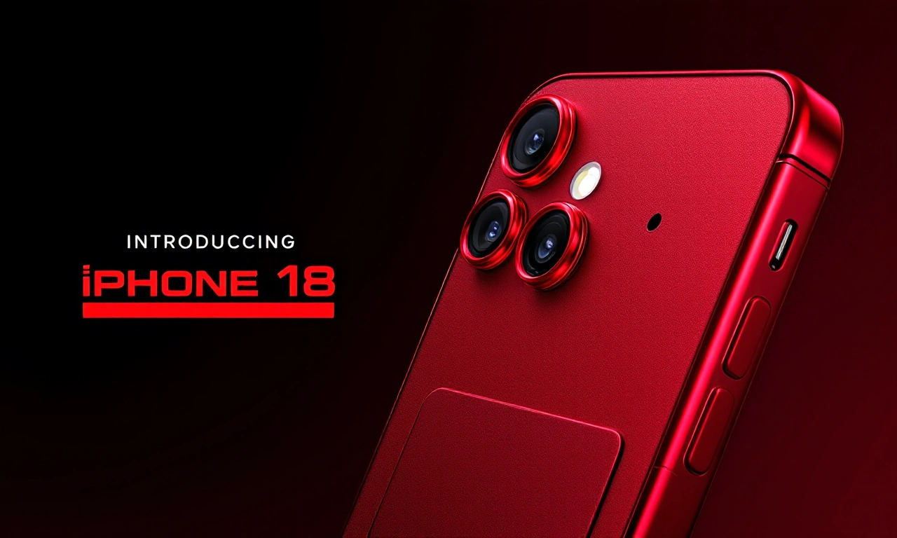 Novo iPhone 18 Pro com design moderno sobre superfície branca.