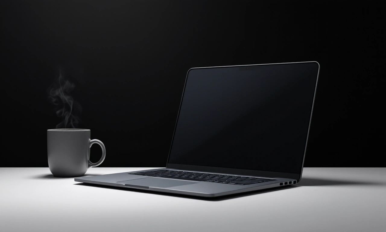 MacBook Air M3 com acabamento em cinza espacial aberto sobre uma mesa branca.