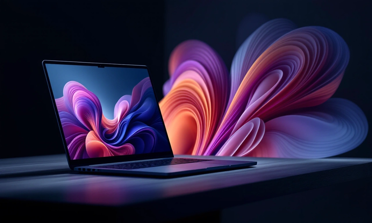 MacBook Air M2 aberto em mesa de trabalho, exibindo a tela.