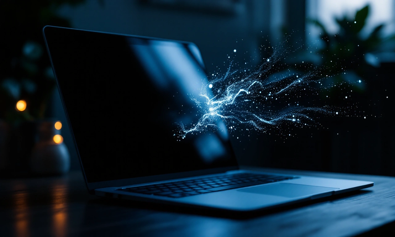 Renderização conceitual de um MacBook Neo com ícones de alerta de chip.
