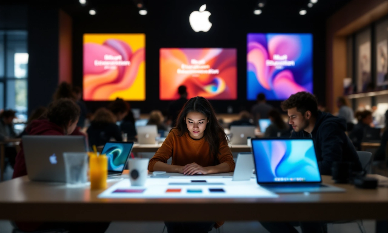 Fachada de uma Apple Store destacando ofertas educacionais.