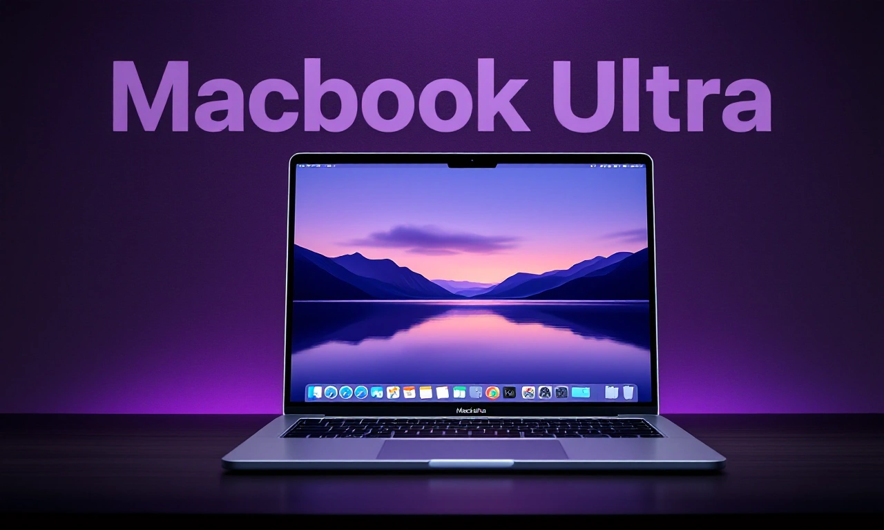 Renderização conceitual de um MacBook Ultra com tela OLED vibrante.