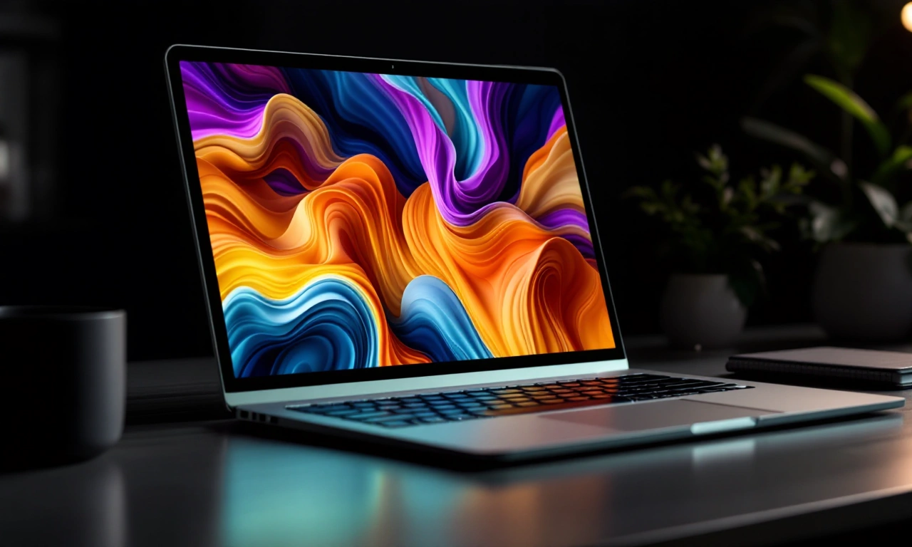 Um MacBook Neo moderno com a tela ligada, exibindo o sistema operacional.