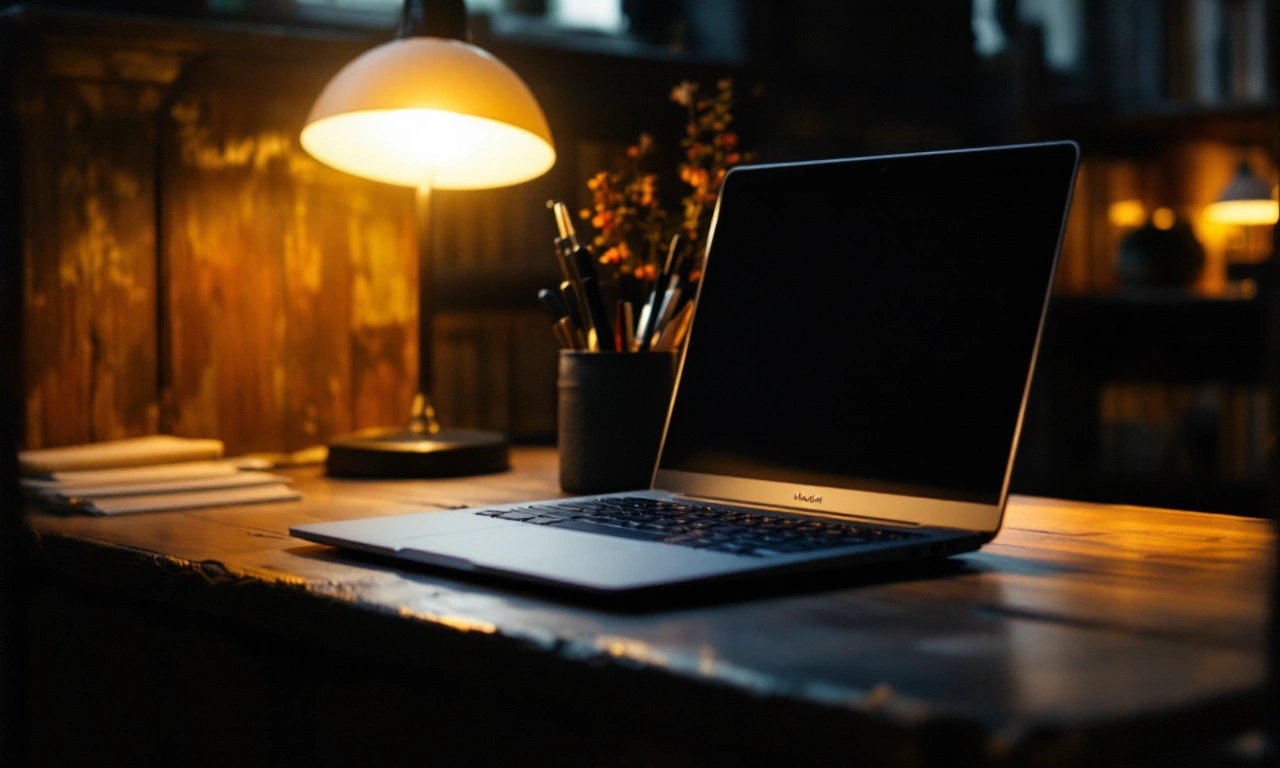 Renderização de um MacBook Neo sendo utilizado por um estudante em uma sala de aula moderna.