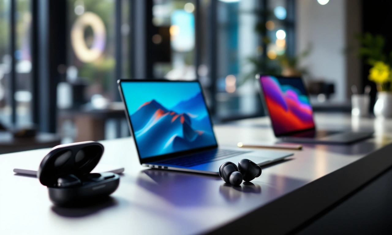 Exposição de produtos Apple em uma loja.