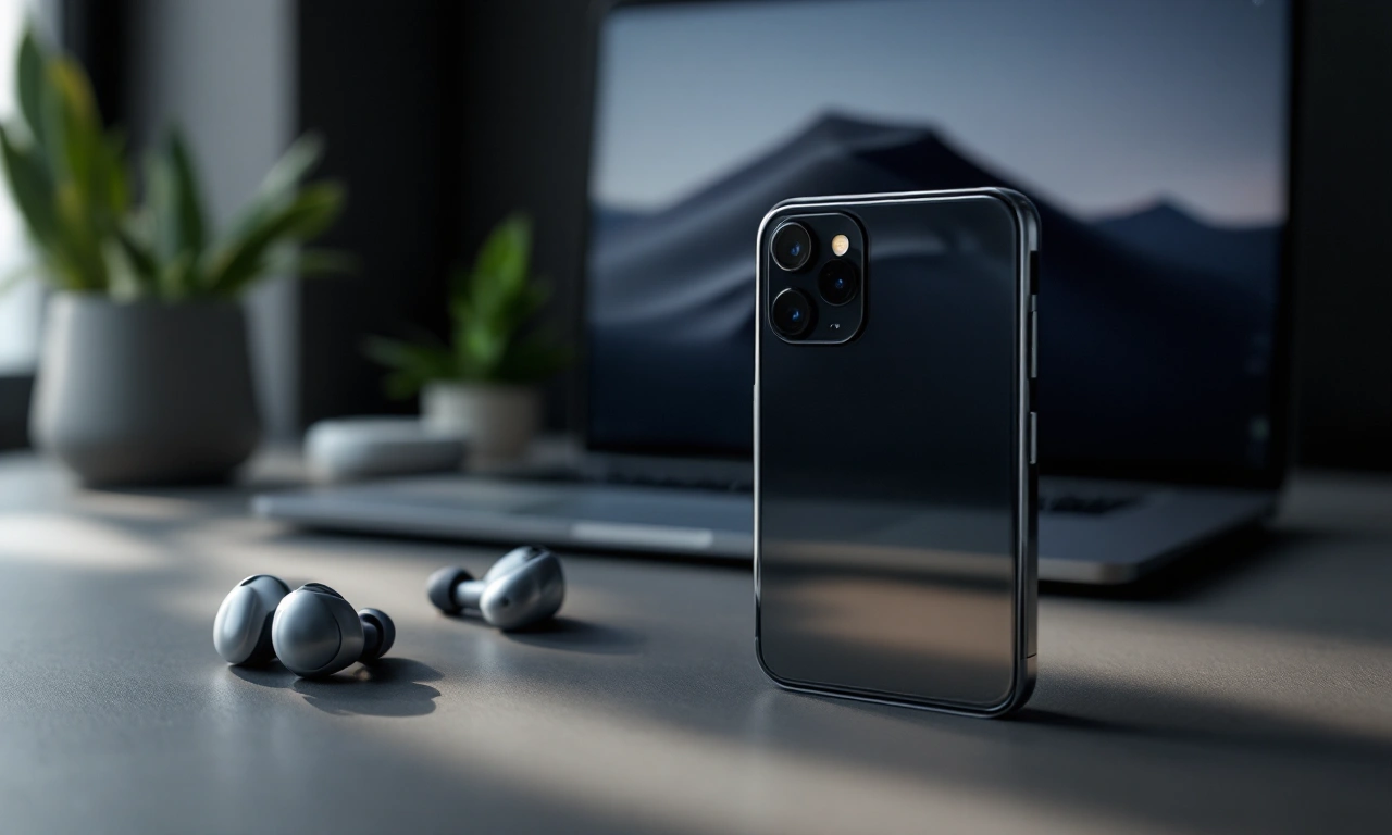 Composição visual com ícones do macOS Tahoe, AirPods Pro 3 em promoção e renderização conceitual do iPhone 18 Pro.
