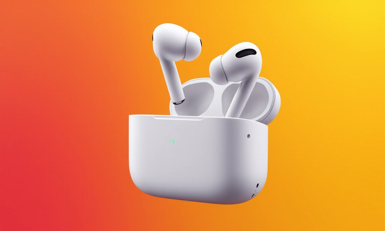 Renderização conceitual dos AirPods Pro com pequenas câmeras visíveis na parte externa dos fones de ouvido.