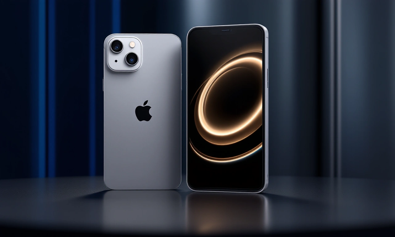 Mockup de um smartphone dobrável iPhone Ultra com acabamento vermelho.