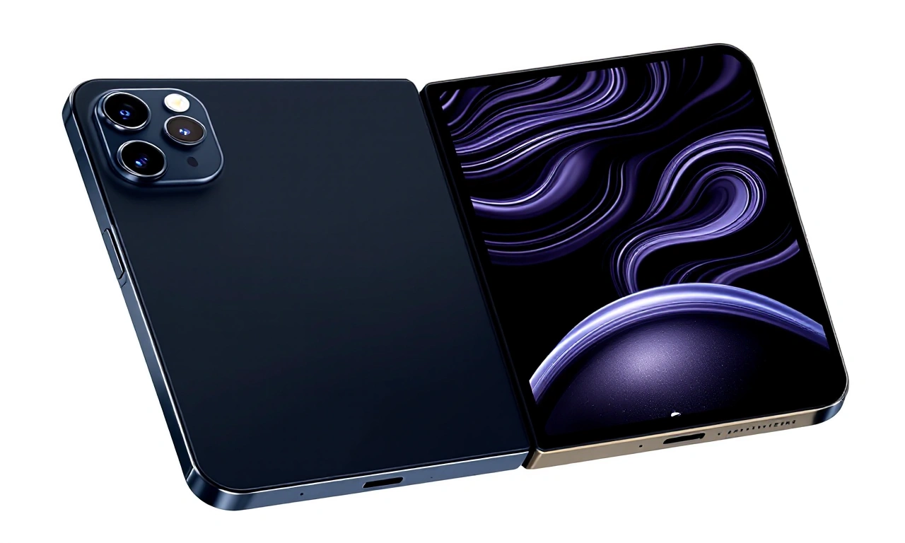 Renderização conceitual de um iPhone dobrável da Apple.