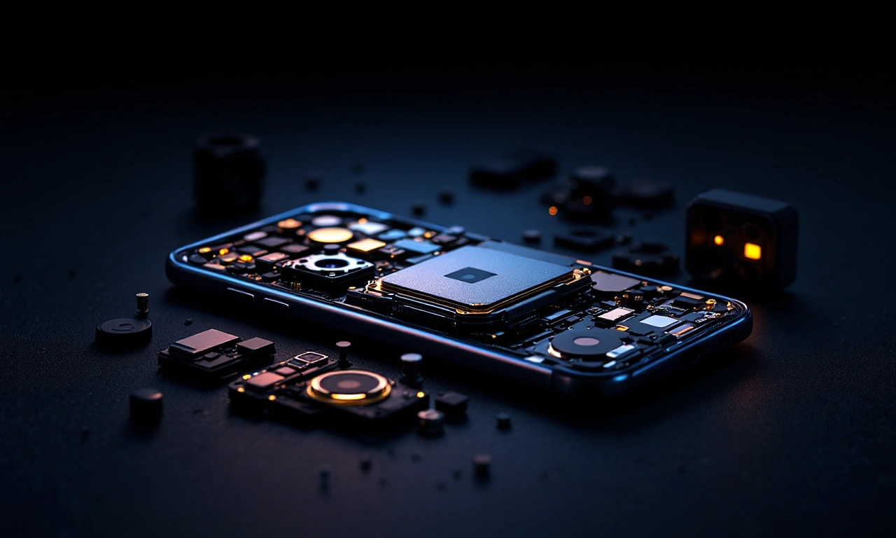 Interior de um iPhone 18 Pro com destaque para a complexa montagem da câmera e estrutura térmica.