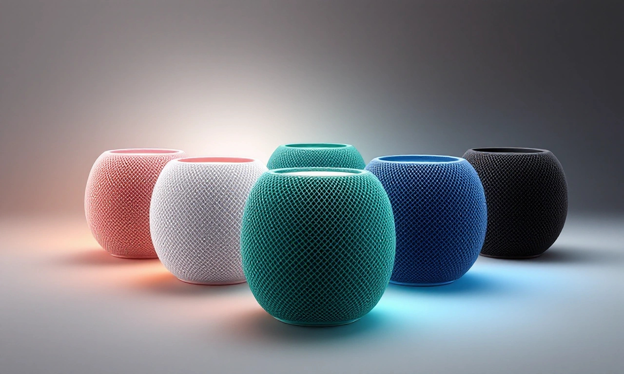 Conceito de um HomePod mini com design moderno em cores vibrantes.