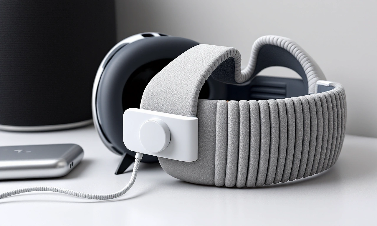 Renderização conceitual de um headset Apple Vision Pro com design futurista.