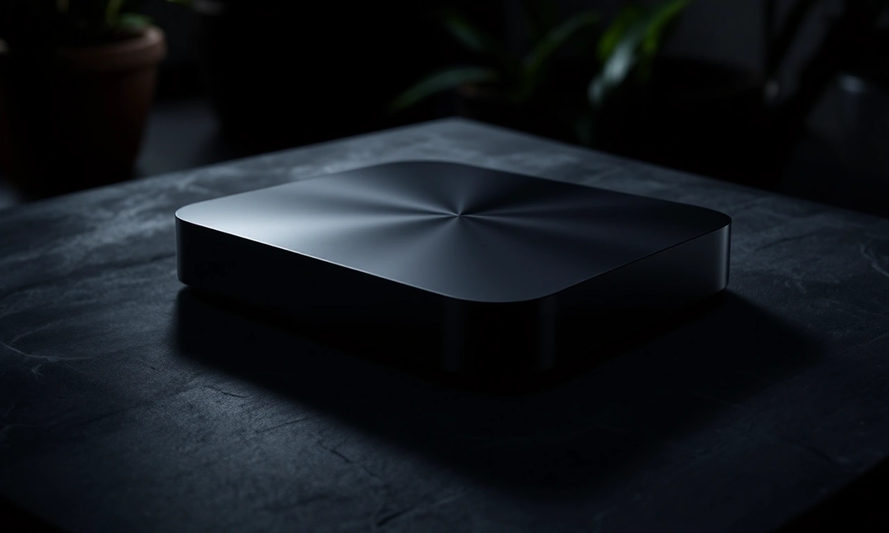 Renderização moderna da Apple TV 4K com controle remoto.